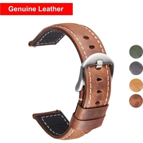 Genuine Leather Watch Band 20mm 22mm 24mm Quick Release Soft Matte Vintage Strap Belt for Samsung Galaxy Watch 42 46mm Gear S3