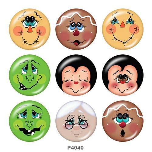 Christmas Cute face 12mm/18mm/20mm/25mm/30mm/40mm Round glass cabochon flat back Making findings snap button jewelry P4040