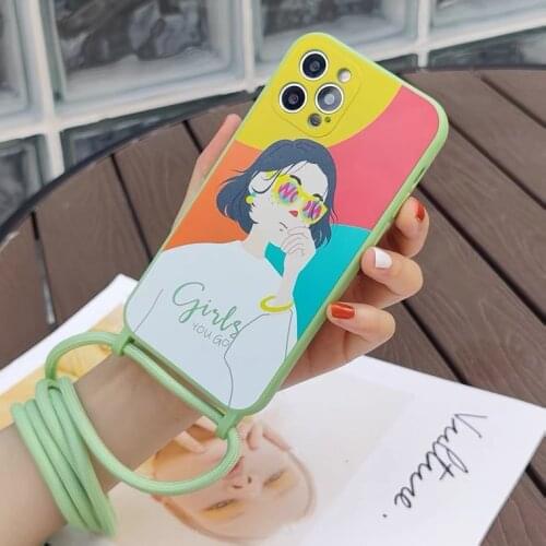 Crossbody Necklace Chain Cell Phone Case for iPhone 12 11 pro XS MAX XR 6 7 8 Plus SE Lanyard Silicone Neck Strap Cover Tape