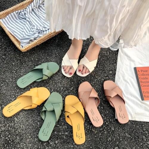 Women Slipper Round Toe candy Colors Summer Beach Slides Flip Flops Outdoor casual sewing Shoes Woman Solid Slides
