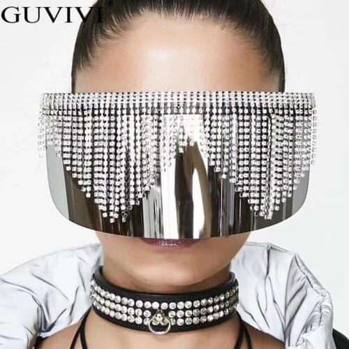 Rhinestone Oversized Mirror Sunglasses Women Men Luxury Big Frame Mask Diamond Goggle Eye Glasses Silver Shade Sun Glasses UV400