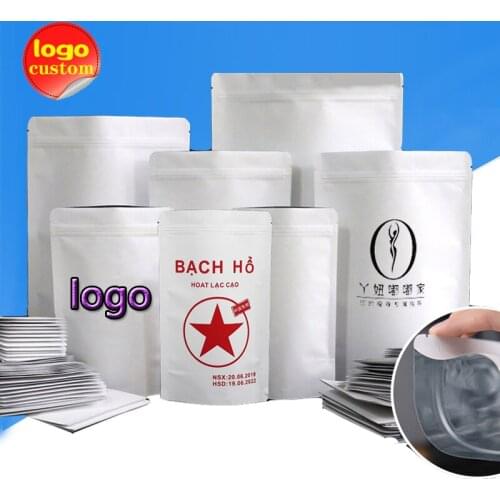 Standing Ziplock Zipper White Kraft Paper Bag for Chocolat Cheese Candy Snack Gift Nut Spice Food Reusable Sealed Packaging Logo