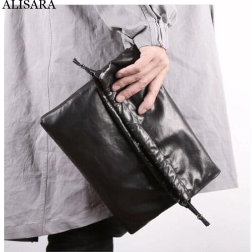 Alisara Messenger Bag Men First Layer Sheepskin Leather Top End Male Casual Crossbody Shoulder Handbag Simple Clutch Bags