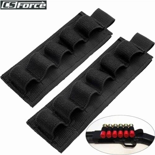 Tactical Portable 5/6 Round 12GA Shotgun Ammo Carrier Pouch Buttstock Shell Holder Magic Hook&Loop Rifle Bullet Cartridge Holder