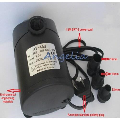 1pc engraving machine tool cooling 75w 3m 110V water pump for cnc router 2.2kw spindle motor and 1.5kw spindle motor AT-450