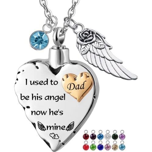 Cremation Urn Necklace for Ashes I Used to Be Her/His Angel，Now Shes/Hes Mine Carved Bereavement Jewelry 12 Crystal Pendants
