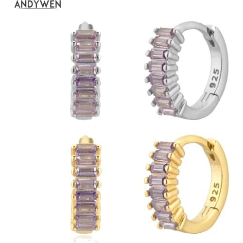 ANDYWEN 925 Sterling Silver 2021 Purple Huggies Hoop Piercing Pendiente Earring Women Wedding Clips Jewellery Colorful Rainbow