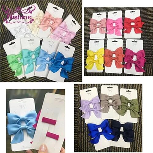1 Pair Solid Color Handmade Bowknot Baby Bangs Hairpin Fashion Bows Princess Hair Clip DIY Children Headwear Clothing Decoration