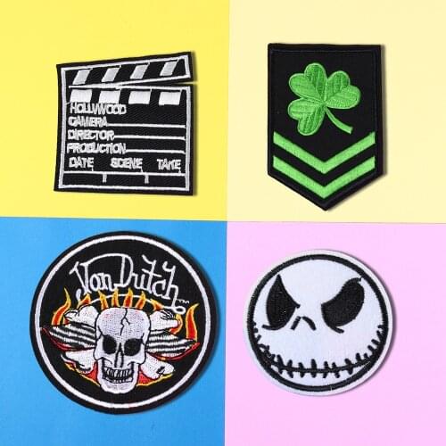 1PCS Punk Lucky grass epaulet Hollywood beater Patches Grimace Appliques Iron On skull Clothes Jeans Badges