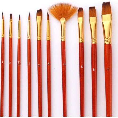 10Pcs Paint Brushes Set Nylon Hair Painting Brush Short Rod Oil Acrylic Brush Watercolor Pen Professional Art Supplies