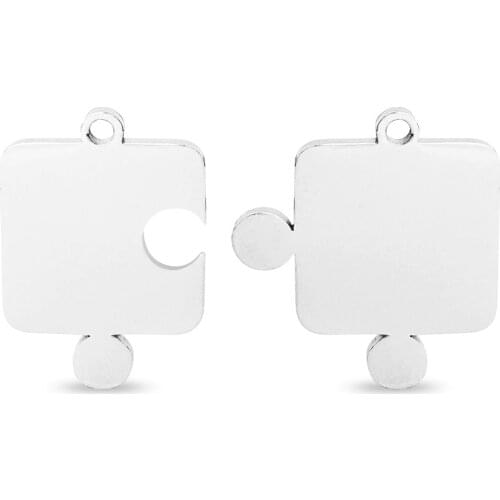 100% Stainless Steel Jigsaw Puzzle Charms Blank For engrave metal ID tag Mirror Polished Wholesale 10pair