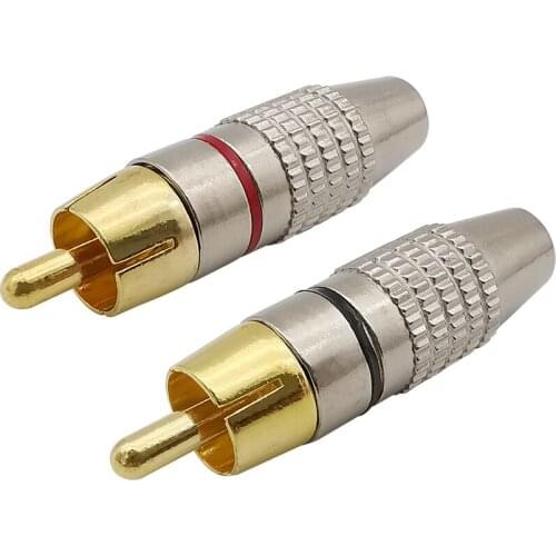 2Pcs Red+Black RCA Banana Plug Male Self-Locking Lotus Banana Wire Connectors Speaker Audio Adapter Kit RCA Male Plug Connector