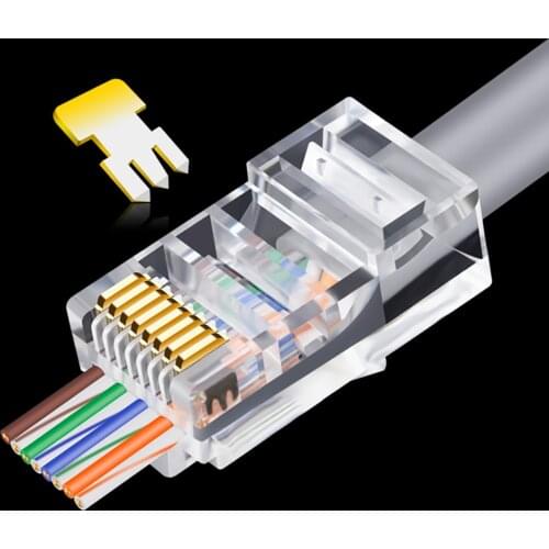 20/50/100pcs RJ45 Connector 6U Gold PlatedPass Through Ethernet Cables Module Plug Network RJ-45 Crystal Heads Cat5 Cat5e