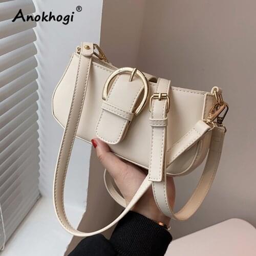 2021 New Style Underarm Bag Women Casual Baguette Bag Pure Color Metal Lock Shoulder Bag ML97