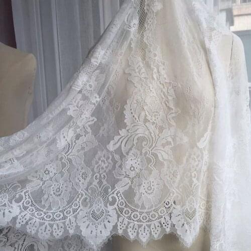 3 Yards Eyelash Lace Fabric 150cm White Floral Scalloped Dress Veil Costume