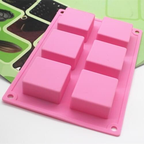 6 Square Cavity Rectangle DIY Soap Mold Jelly Ice Cake Chocolate Silicone Moulds,Random color