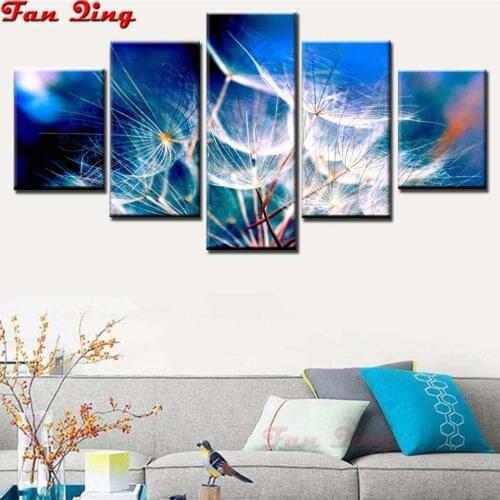 Diy diamond Painting 5 pcs Abstract dandelion Full Square round Drill Handmade 5d Diamond Embroidery Scenery Home Decor