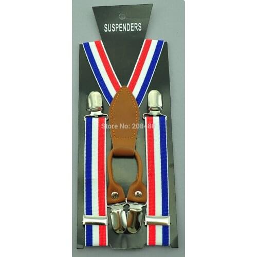 Free shipping- 2.0cm wide 4 clips Y-Genuine leather"RED / WHITE / BLUE" Kids Suspenders BOYS/GIRLS Suspender Elastic Braces