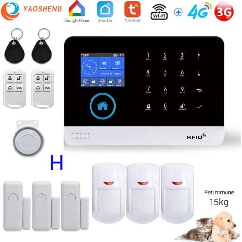 Wireless WIFI 4G Home Security Alarm System For Tuya Smartlife APP With Pet Motion Sensor Smoke Detector supports Alexa & Google