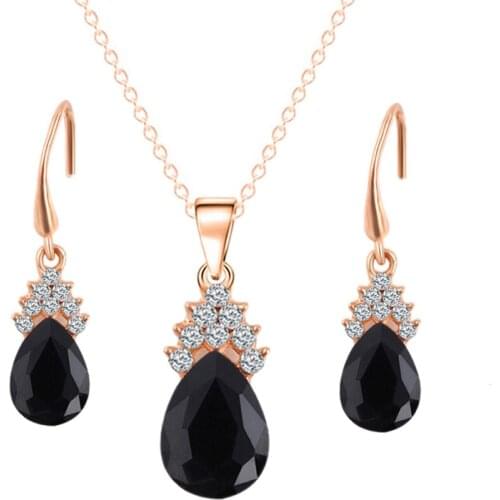 Charm Waterdrop Crystal Pendants Necklace Earrings Sets for Women Fashion Jewelry Set Bridal Wedding Earring Necklace Set