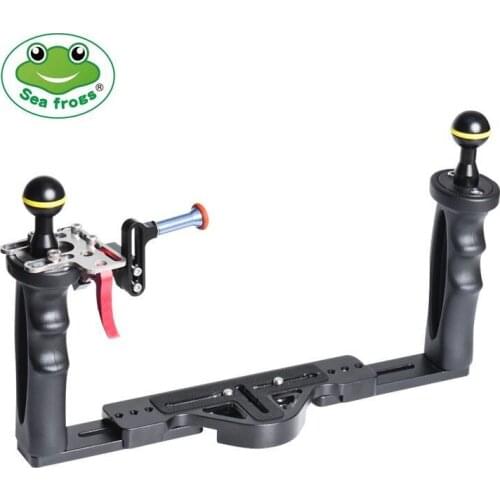 Aluminum Alloy Diving Handle Tray Bracket Dual Handheld Hand Grip Video Stabilizer Portable Balancer Holder with Ball Adapter