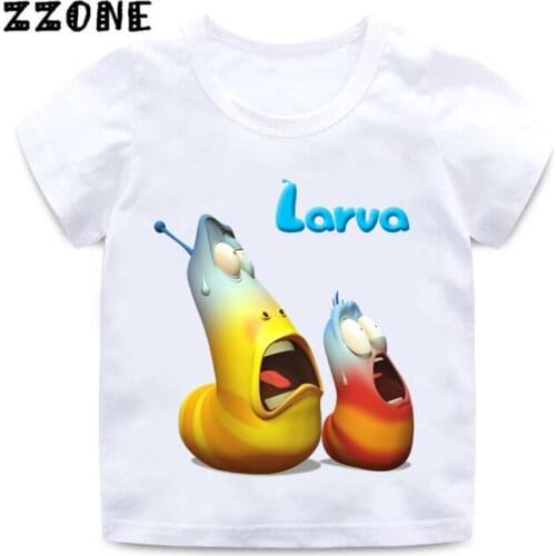 Cartoon Larva Print Kids Funny T shirt Korea Hilarious Insect Larva Baby T-shirt Boys and Girls Summer White Clothes