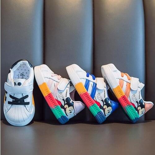 Disney spring and autumn new baby shoes boys sneaker white shoes children girls rainbow bottom baby soft bottom casual shoes