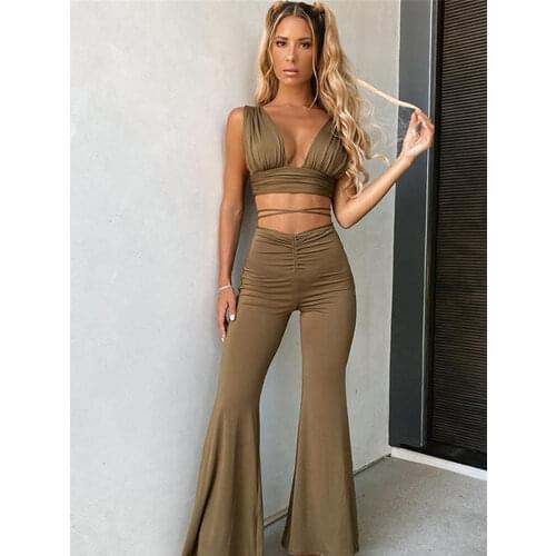 Gtpdpllt Slim Backless Two Piece Set Women Solid Sleeveless Top Long Pants Ladies Winter Slim Hollow Out Women Streetwear Sets