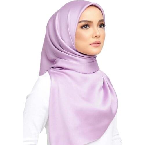 HanXi Hot 90*90cm Thin Silk Square Scarf for Women Malaysia Satin Muslim Hijab for Lady