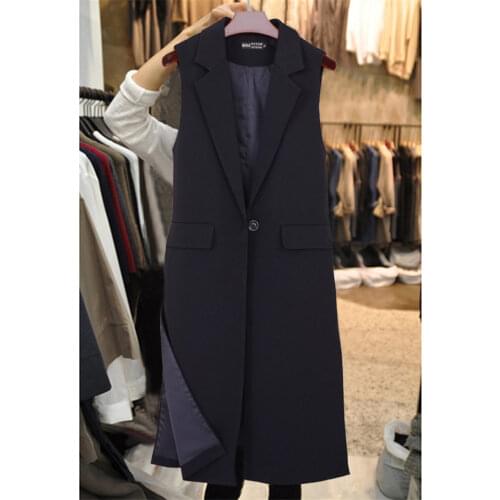 Korean Spring Long Waistcoat Women One Button Side Split Blazer Suit Vest Female Chic Slim Office Lady Sleeveless Jacket f2763