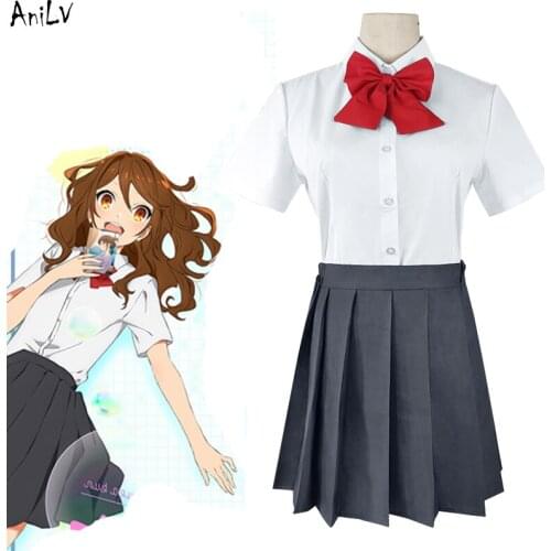 AniLV Japanese Anime HORI san To MIYAMURA-kun Hori Kyoko Ayasaki Remi Cosplay Costume Shirt Skirt Bow Socks School Uniform Set