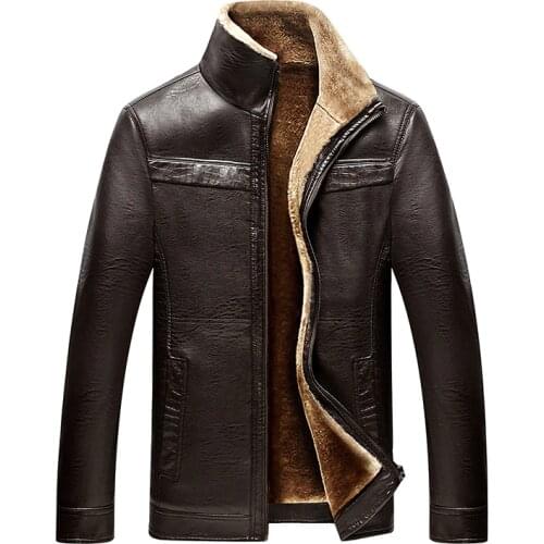 New Business casual Winter Very warm Thick Faux Fur Leather Jacket Faux Leather Coat Plus Size flocking Zipper coat high-quality