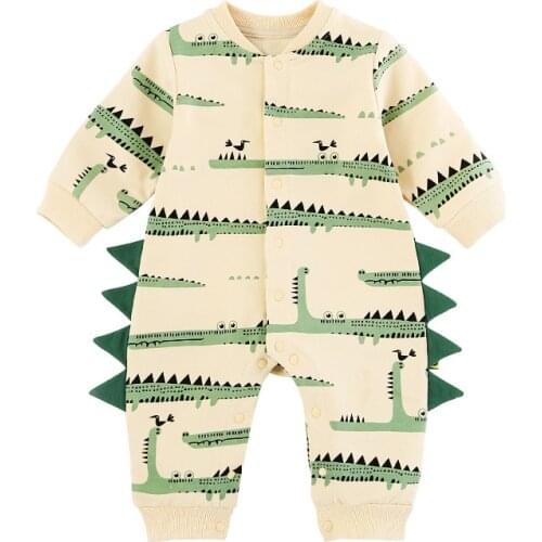 Cute Baby Rompers Long Sleeve Jumpsuit Cotton Outfits For Newborn Baby Kids Crocodile Design Clothes 3 6 9 12m