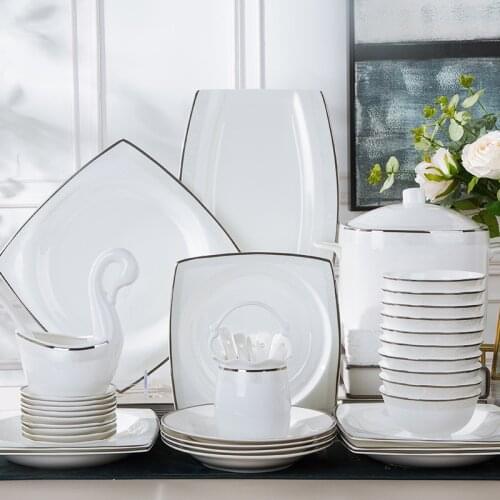 Jingdezhen cutlery set porcelain bowl dish chopsticks set dish and dish set combination of household ceramics simple bowl