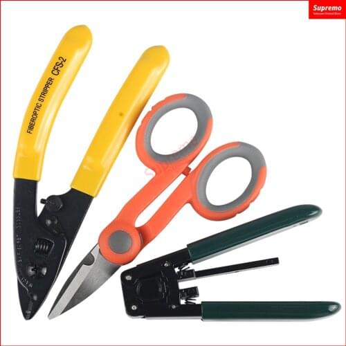 3 Pcs/Set Fiber Optic Tool Kits FTTH Wire Fiber Stripping/ Two-Ports Fiber Pliers Stripper Tool/ Kevlar Scissors