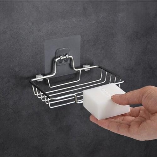 High Quality Soap Rack Wall Mounted Soap Holder Stainless Steel Soap Sponge Dish Bathroom Accessories Soap Dishes Self Adhesive