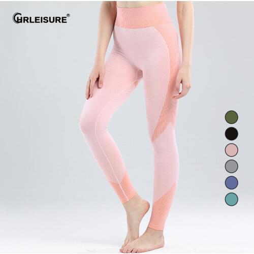 CHRLEISURE High Waist Stretch Yoga Pants Women Seamless Leggings Sport Gym Fitness Breathable Leggings Push Up Yoga Legging