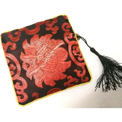 One bag Chinese Zipper Coin Tassel Square Embroidery Brocade Silk Coin Bags, Purse, Jewelry Bags, necklace bags Random Color