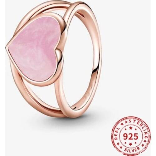 Original 925 sterling Silver Pink Swirl Heart Statement Ring Open Wedding Rings For Women Trendy 2021