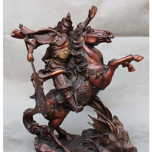 Song voge gem S2523 14" Folk Chinese Pure Bronze Loyalism Warrior GuanGong GuanYu Ride Horse Statue