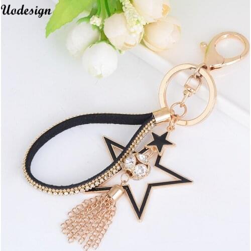 Crystal Tassel Star Key Ring Keychains Holder Tassel Bag Buckle Pendant For Car Keyrings KeyChains