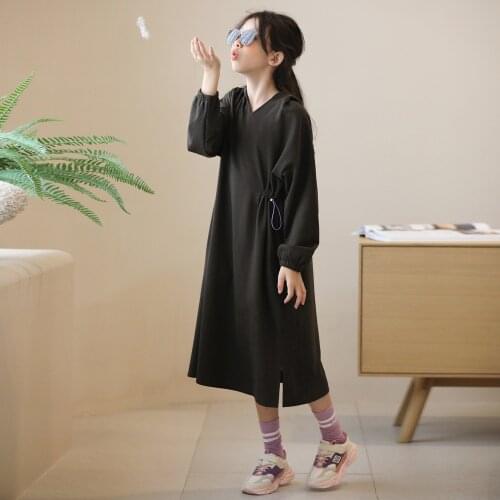 8 To16 Years Casual Girls Midi Dress Hooded Teen and Kids Cotton Dress Children 2021 New Autumn Clothing High Waist,#6512