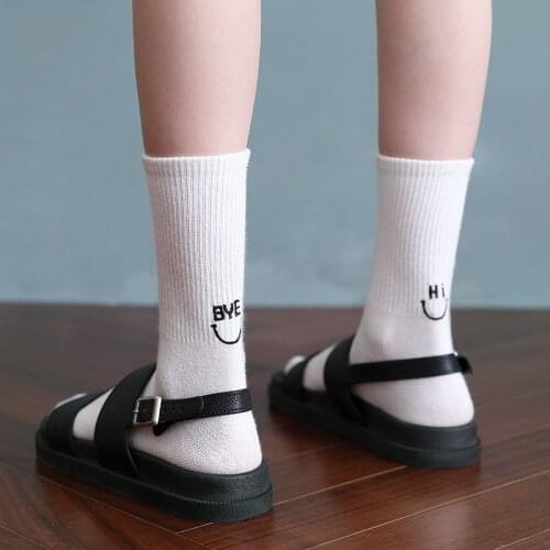 Casual Letter Print Womens Socks Solid Color Black White Cotton Long Socks Harajuku Streetwear Hip Hop Skateboard Crew Socks