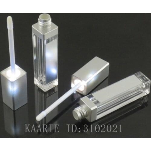 30/50pcs/lot 7.5ml Empty Beauty Makeup DIY Lip Gloss Bottle Silver Square Refillable Lip Gloss Tube with LED Light Mirror Bottle