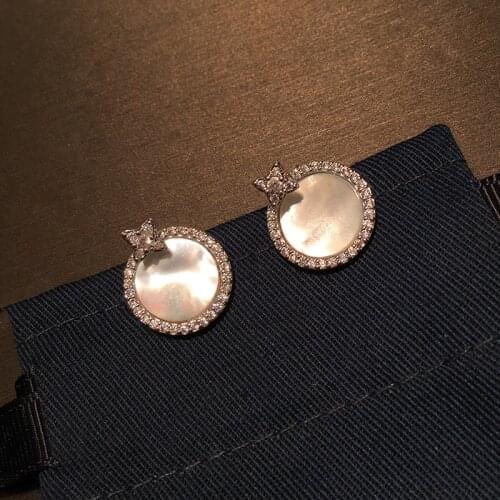 Top Quality OL Fashion Mosaic AAA Zircon Star Simple White Shell Silver Stud Earring for Women Luxury Jewelry