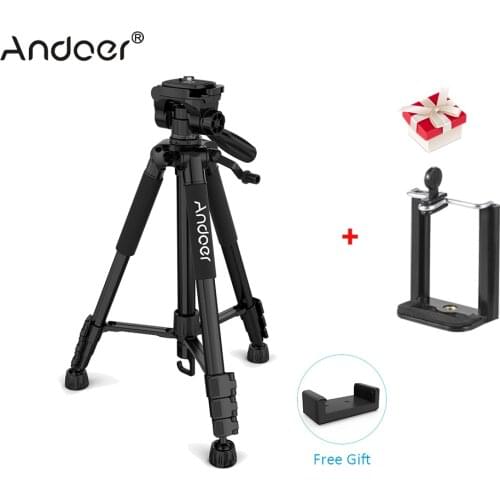 Andoer TTT-663N 57.5inch Travel Tripod for Photography Camera Tripod Video Support DSLR Camcorder with Carry Bag Phone Clamp