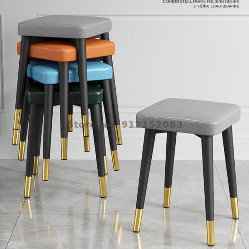 Nordic light luxury backrest dining chair household stackable dining table chair modern minimalist net red iron makeup small sto