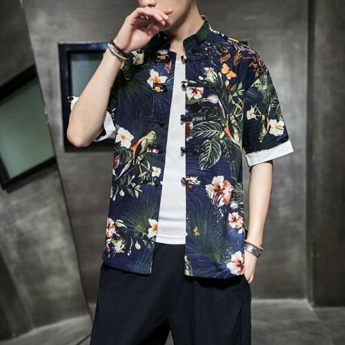 Traditional Chinese Clothing For Men Mandarin Collar Tang Suit Cotton Linen Print Chinese Shirt Kung Fu Asian Clothes 11166