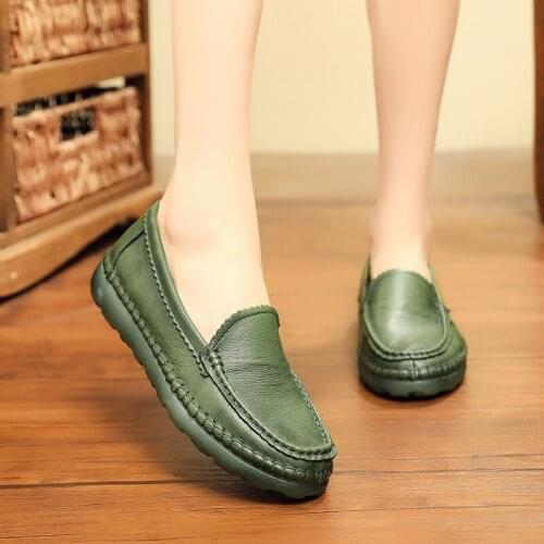 Vintage Handmade Genuine Leather Shoes Women Sneakers Casual Solid Flat Shoes Woman Leather Flats Loafers Ladies Shoes
