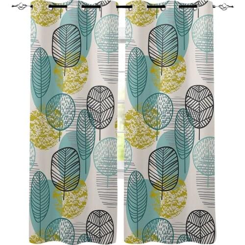 Abstract Leaves And Branches Window Curtains Home Decor Bedroom Kitchen Items Curtain Panel Curtains for Living Room
